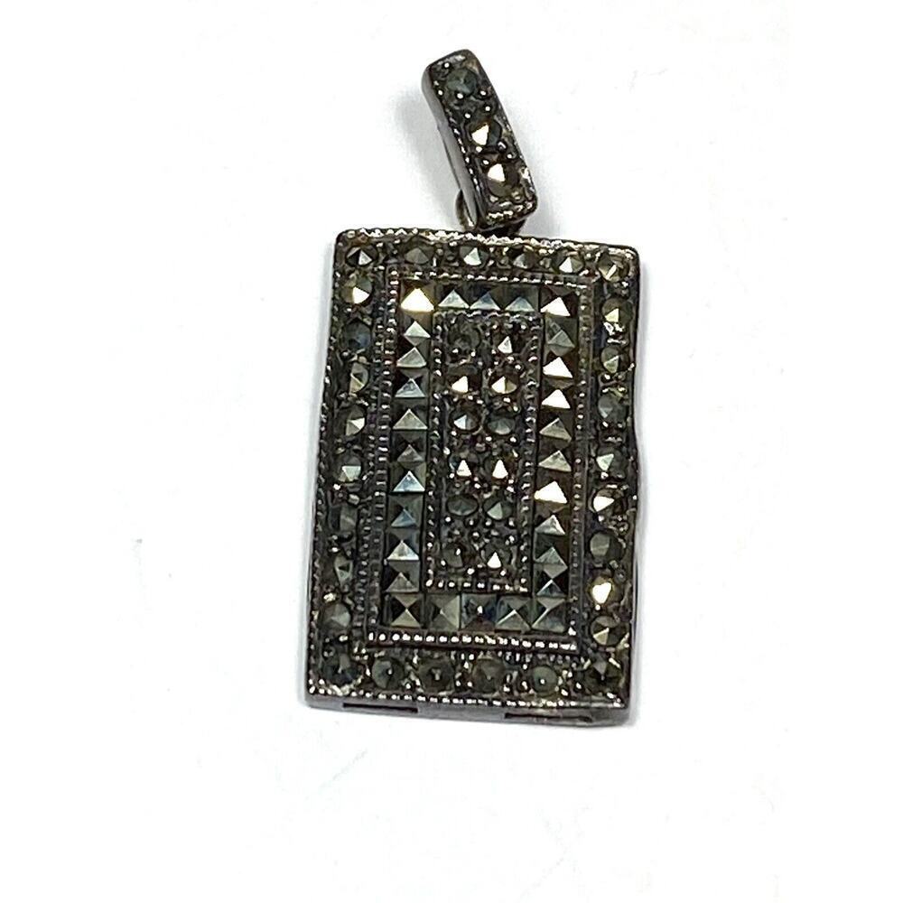925 Sterling Silver Pendant Rectangular Marcasite… - image 7